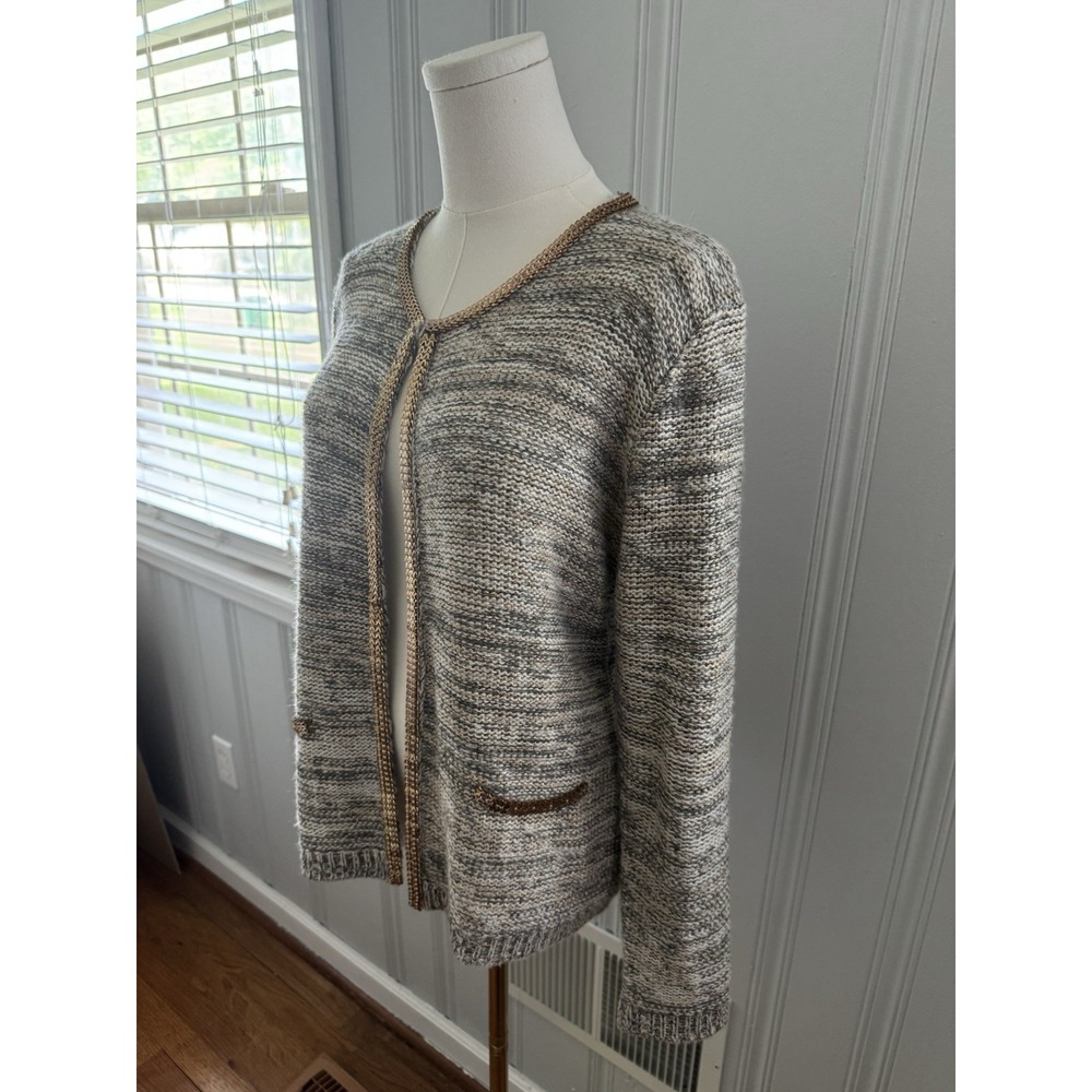 Womens Fabrik Long Sleeve Brown Cardigan with Gold Chain Embellishment Size L - Picture 4 of 8
